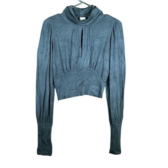 We The Free Womens Shirt Black Mock Neck Keyhole Cropped Long Sleeve XS - Picture 1 of 11